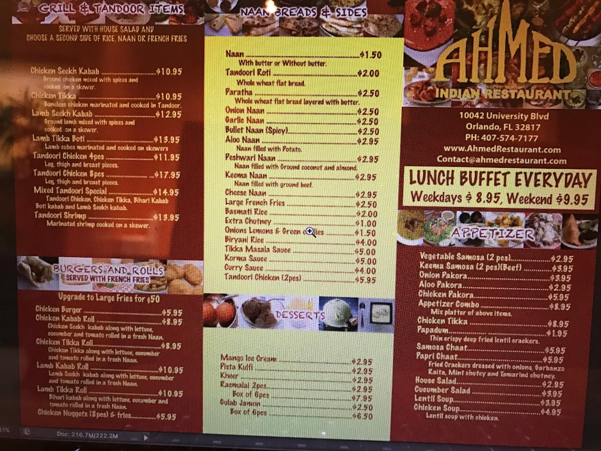 Menu Ahmed Indian Restaurant Ucf-4